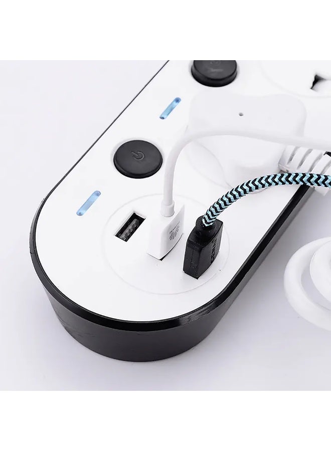 إيلونسي سلك تمديد طاقة عالمي بطول 5 أمتار مع 4 مقابس طاقة و3 منافذ USB، توصيلة كهرباء 4 اتجاهات مع 3 فتحات USB، وصلة تمديد 5 أمتار - Image 3