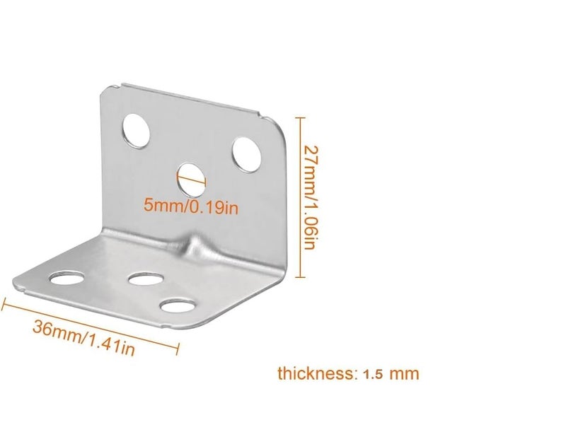 Heavy Duty Steel L Bracket Right Angle Support Shelf Bracket Joint, 36mm x 26mm x 1.5mm, Set of 4 - Image 2