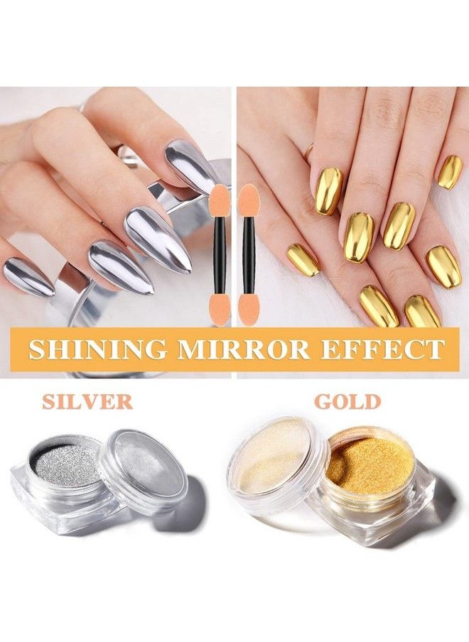 2 Pcs Gold Silver Chrome Nail Powdernail Art Mirror Glitter Effect Highly Pigmented Dust Metallic Holographic Mirror Nail Art Makeup Powders Chrome With Sponge Applicators - pzsku/Z36DEF125736F989BCD88Z/45/_/1683269341/584207b3-6afa-4512-a472-d5a76d60a4bb