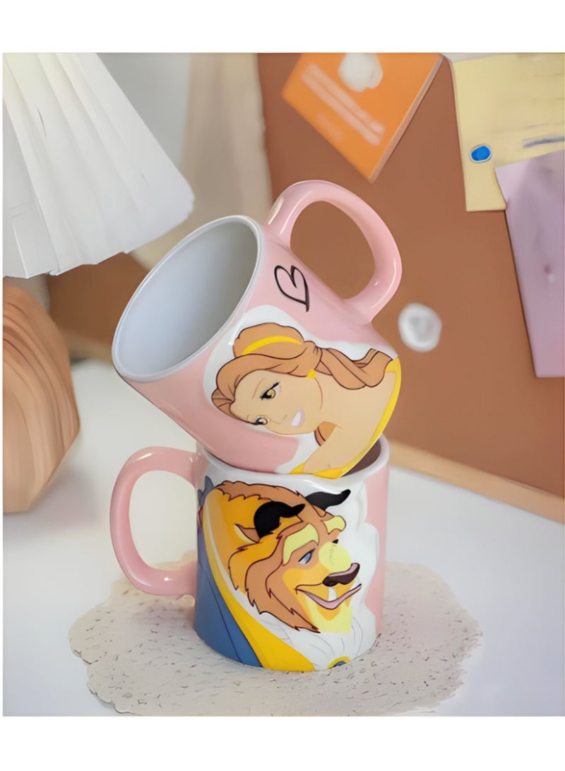 Disney Couple Pair Mug Featuring Beauty & The Beast Cartoon Character Collection Ceramic Mug Coffee Cup Mug For Couple Student Friends 350ml - Image 3