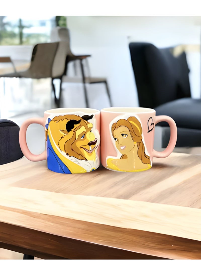 Disney Couple Pair Mug Featuring Beauty & The Beast Cartoon Character Collection Ceramic Mug Coffee Cup Mug For Couple Student Friends 350ml - Image 4