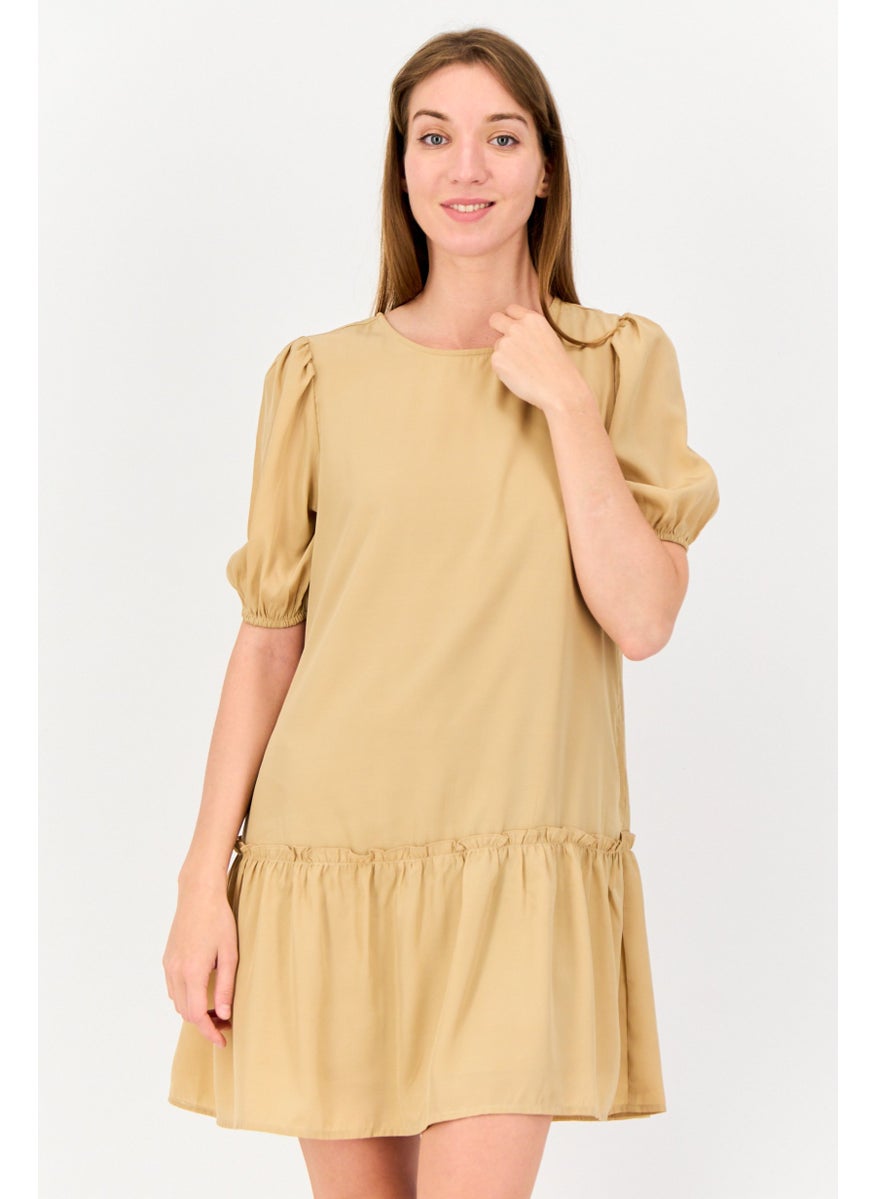 ONLY Women Solid Mini Dress, Tan  - Image 1