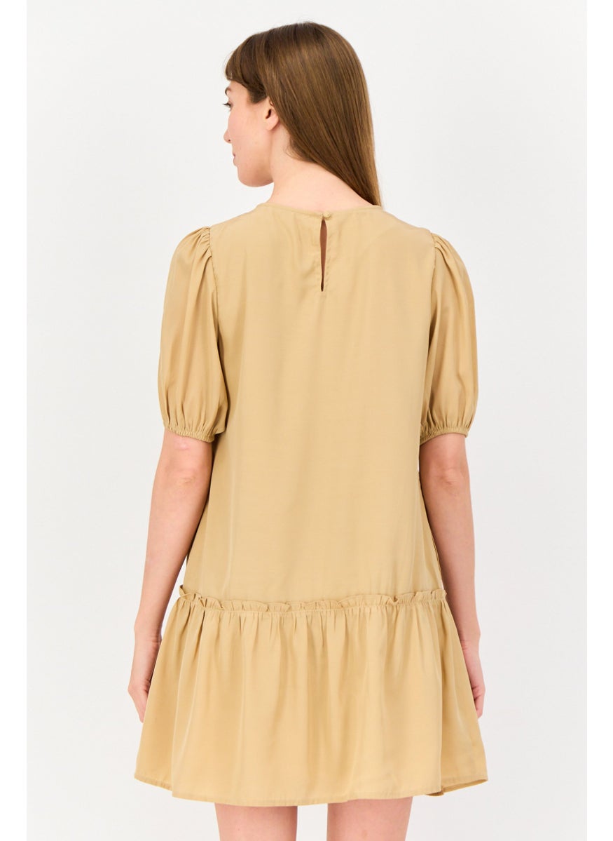 ONLY Women Solid Mini Dress, Tan  - Image 4