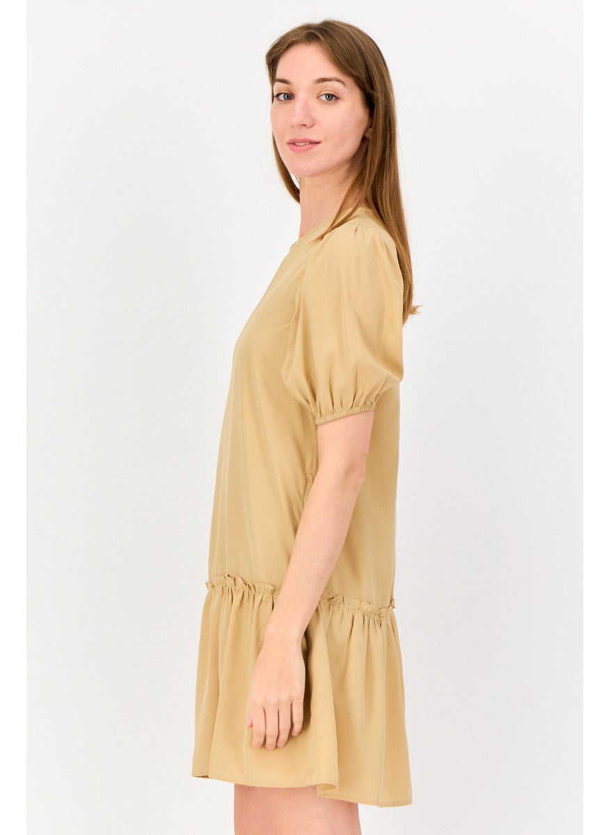 ONLY Women Solid Mini Dress, Tan  - Image 3
