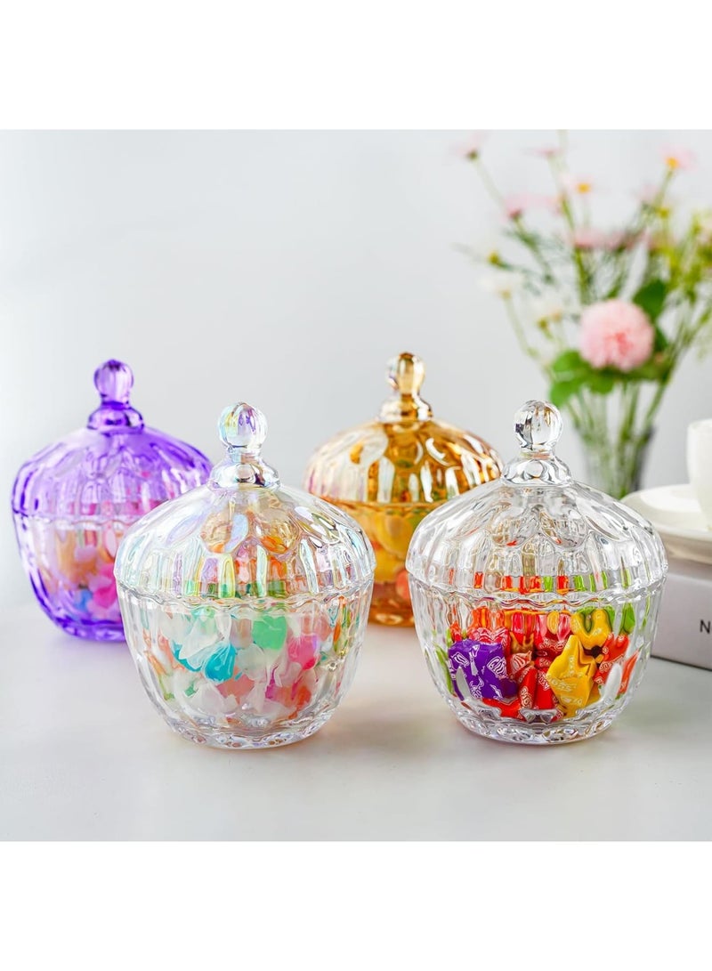 SYOSI طبق حلوى زجاجي مع غطاء، جرة حلوى صغيرة شفافة للتخزين والعرض، حاوية زجاجية أنيقة لمكتب الزينة في حفلات الزفاف، بوفيه، وزينة العطلات، 11.5 أونصة، شفافة - Image 4