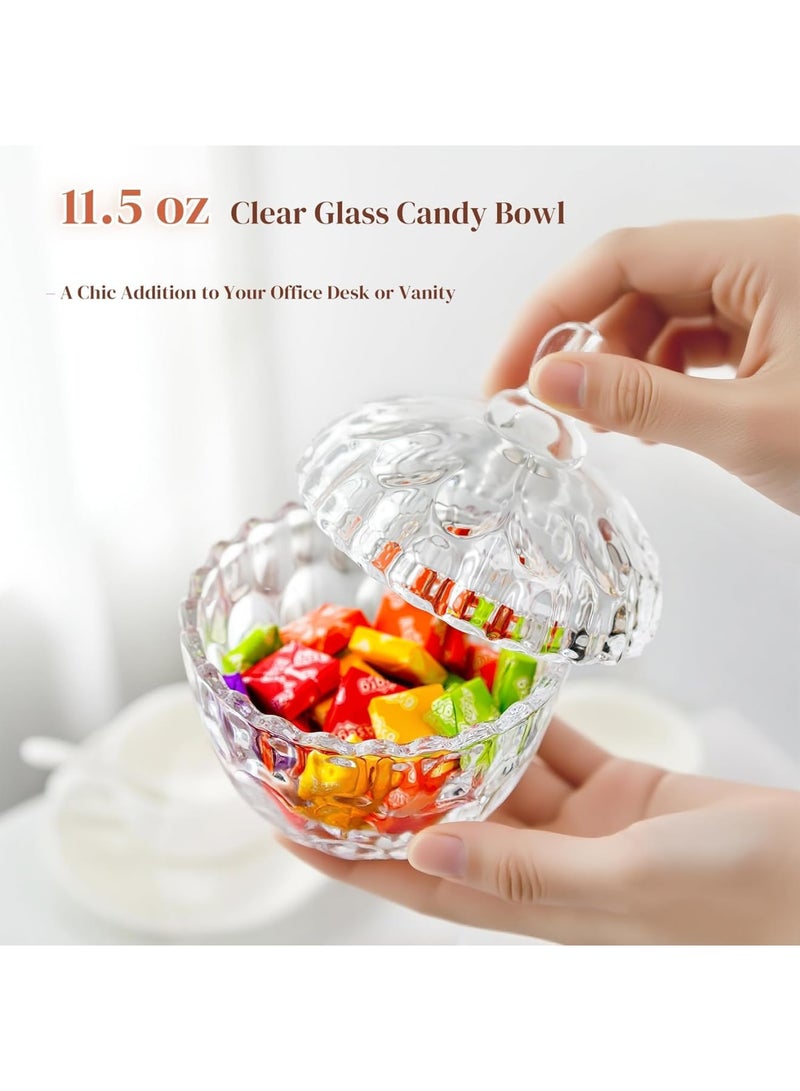 SYOSI طبق حلوى زجاجي مع غطاء، جرة حلوى صغيرة شفافة للتخزين والعرض، حاوية زجاجية أنيقة لمكتب الزينة في حفلات الزفاف، بوفيه، وزينة العطلات، 11.5 أونصة، شفافة - Image 3
