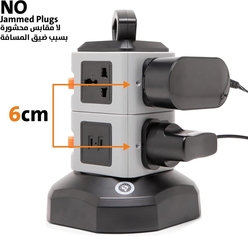 Smart Design Solutions Universal Tower Extension Cord with USB | Multi Plug Power Strip Tower | 15m Cable | Surge Protector (15m) - Image 4