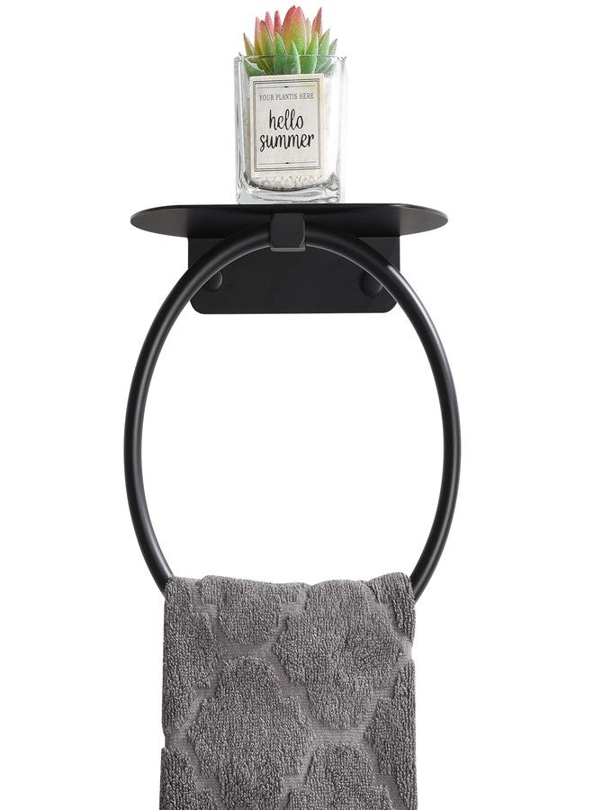 APLusee Matte Black Bath Towel Ring with Shelf, Stainless Steel Towel Holder, Wall Mount - Image 1