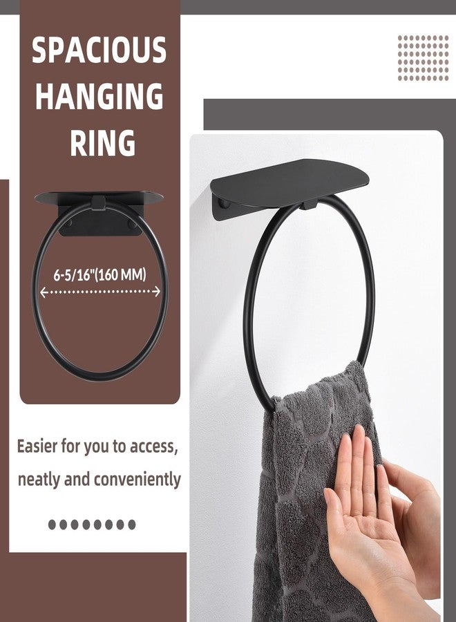 APLusee Matte Black Bath Towel Ring with Shelf, Stainless Steel Towel Holder, Wall Mount - Image 3