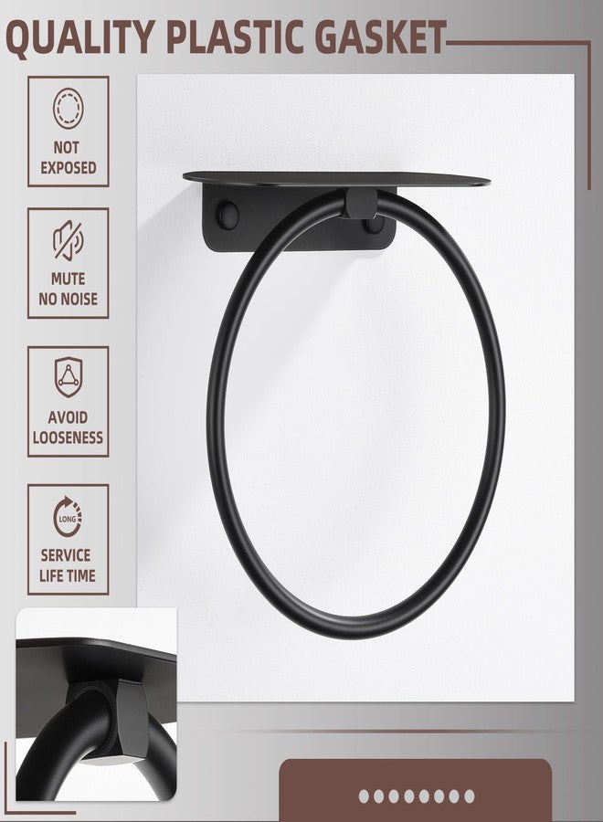 APLusee Matte Black Bath Towel Ring with Shelf, Stainless Steel Towel Holder, Wall Mount - Image 5