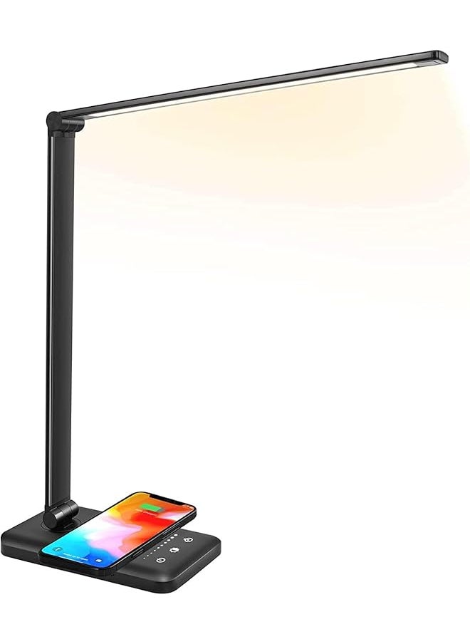 X spring Desk Lamp With Wireless Charger Usb Reading Lamp Led Desk Light With 5 Brightness 5 Color Modes Dimmable Eye Caring Table Light For Home Office Touch Control Auto Timer  - Image 1