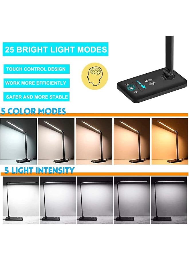 X spring Desk Lamp With Wireless Charger Usb Reading Lamp Led Desk Light With 5 Brightness 5 Color Modes Dimmable Eye Caring Table Light For Home Office Touch Control Auto Timer  - Image 2