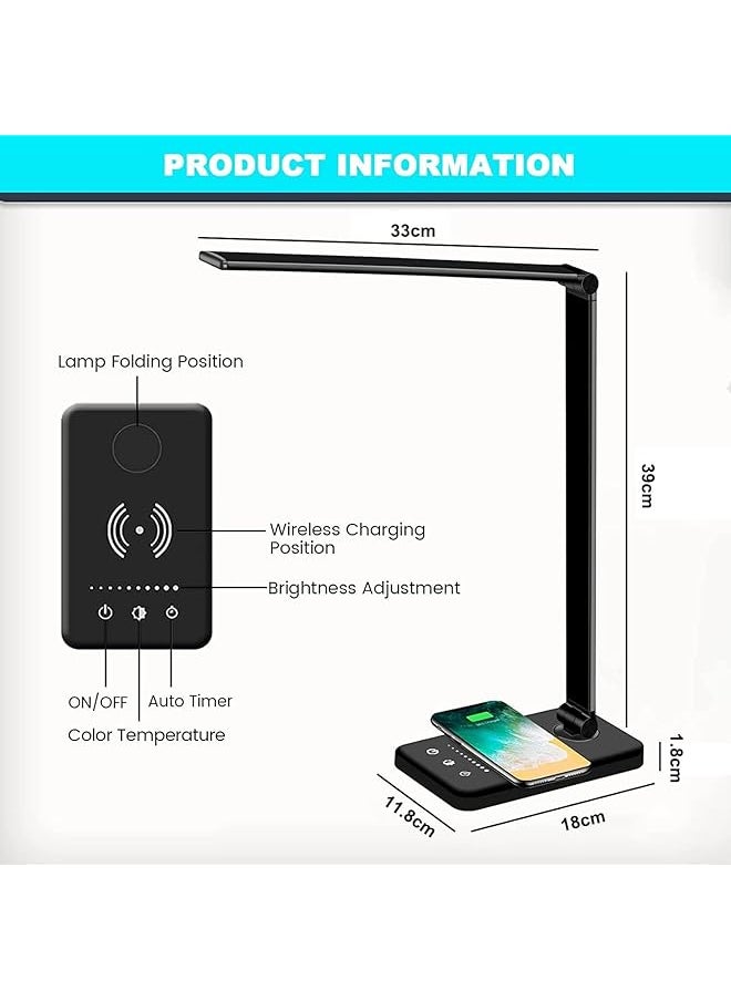 X spring Desk Lamp With Wireless Charger Usb Reading Lamp Led Desk Light With 5 Brightness 5 Color Modes Dimmable Eye Caring Table Light For Home Office Touch Control Auto Timer  - Image 5