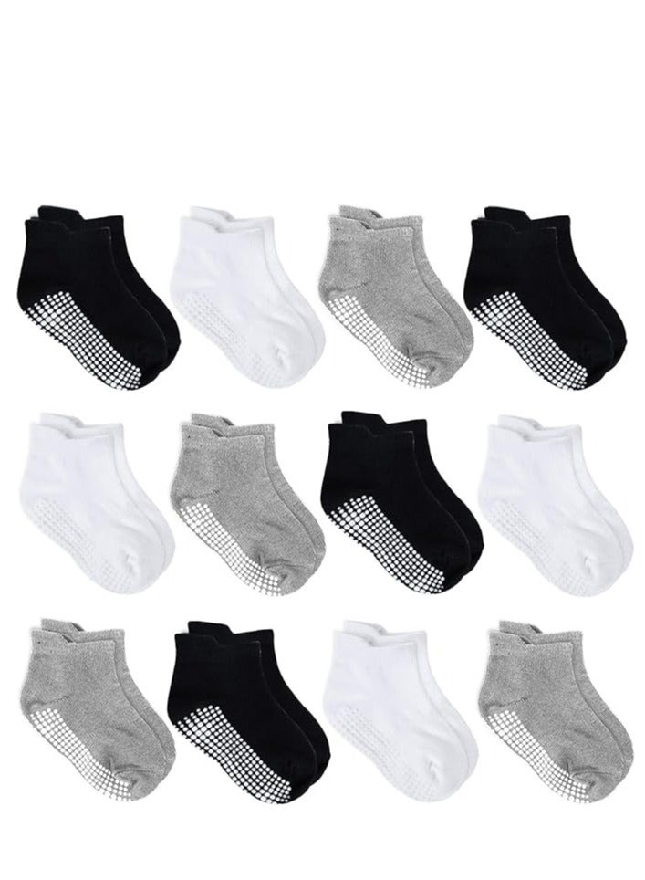 CICILADY CICILADY  12 Pairs Anti Slip Baby Ankle Socks with Non Skid Grips for Toddler Kids Boys Girls (12Pairs - Black,White,Grey, 1-3 Years) - Image 1