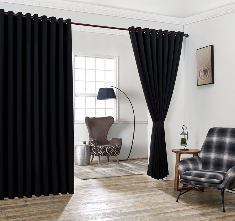 LinenZone Black Extra Wide Curtain Panels with 2 Matching Tie-Backs. Use As Wall Curtains  Curtain Room Dividers  Portable Office Walls Dividers  Dividers for Bedroom. (Nicole 108 x 99 Black) - Image 2
