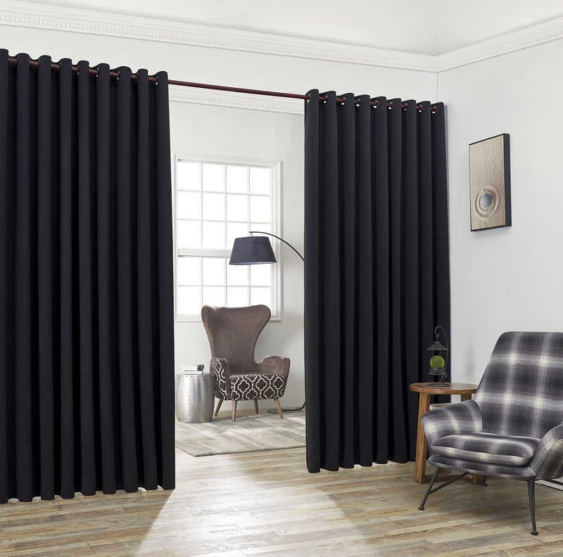 LinenZone Black Extra Wide Curtain Panels with 2 Matching Tie-Backs. Use As Wall Curtains  Curtain Room Dividers  Portable Office Walls Dividers  Dividers for Bedroom. (Nicole 108 x 99 Black) - Image 1