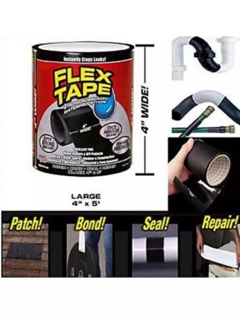 FLEX TAPE Waterproof Anti-UV Quickly Cover Large Leaks Garden Hose Pipe Water Tap Bonding Rescue, Black 