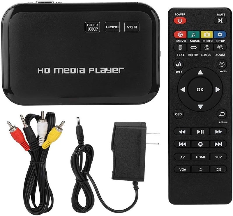 كلاراكو مشغل فيديو HDMI، مشغل فيديو HDMI صغير بدقة 1080 بكسل، مشغل وسائط فيديو VGA AV، صندوق تلفزيون، مشغل فيديو عالي الدقة 100-240 فولت للسيارة (الولايات المتحدة) - Image 1