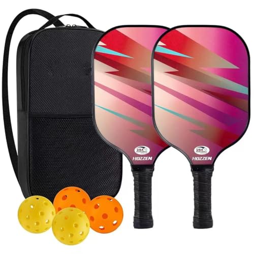 FIT FORGE Pickleball Paddle Set – 2 Fiberglass Paddles (1.5 Cm), 4 Pickleballs, Dual Paddle Cover Bag & Cushioned Comfort Grip – Durable Outdoor Game, Red | Blue - Image 1