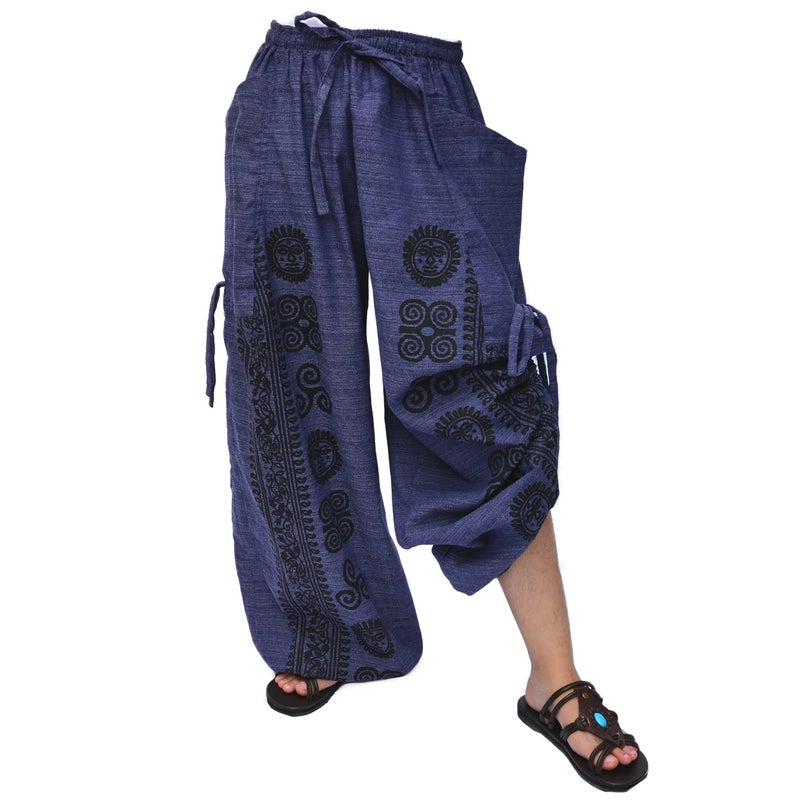Siamrose Casual Yoga Harem Pants Men Women Baggy Lounge Trousers, 2 Pockets Adjustable Length Blue - Image 2