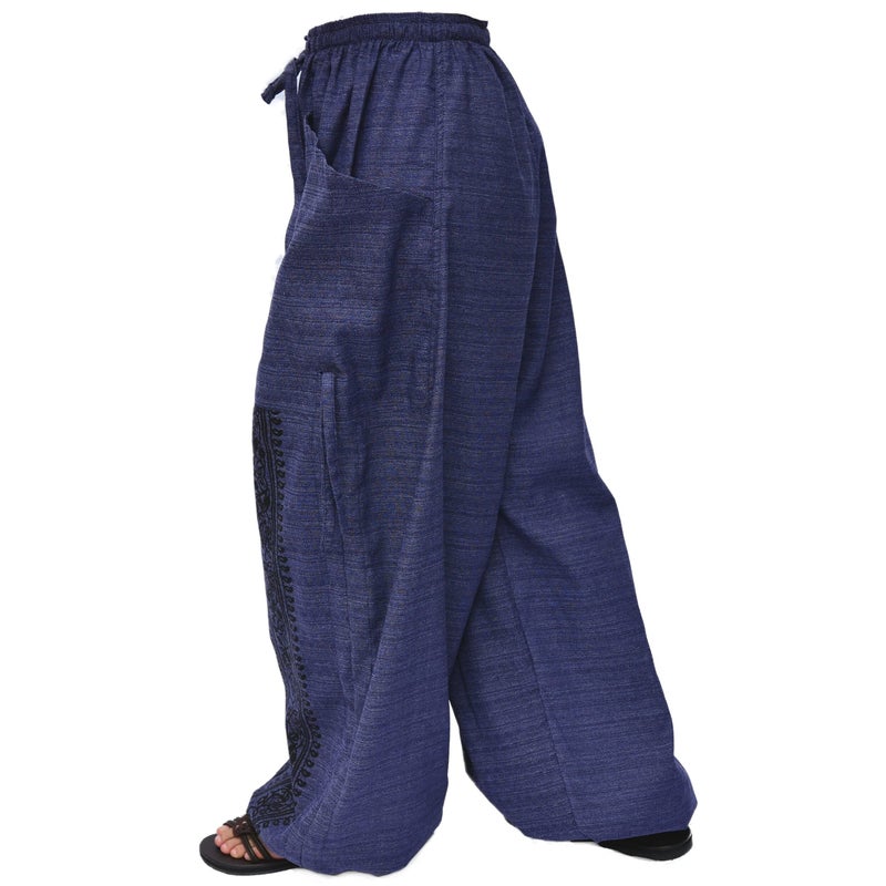 Siamrose Casual Yoga Harem Pants Men Women Baggy Lounge Trousers, 2 Pockets Adjustable Length Blue - Image 3