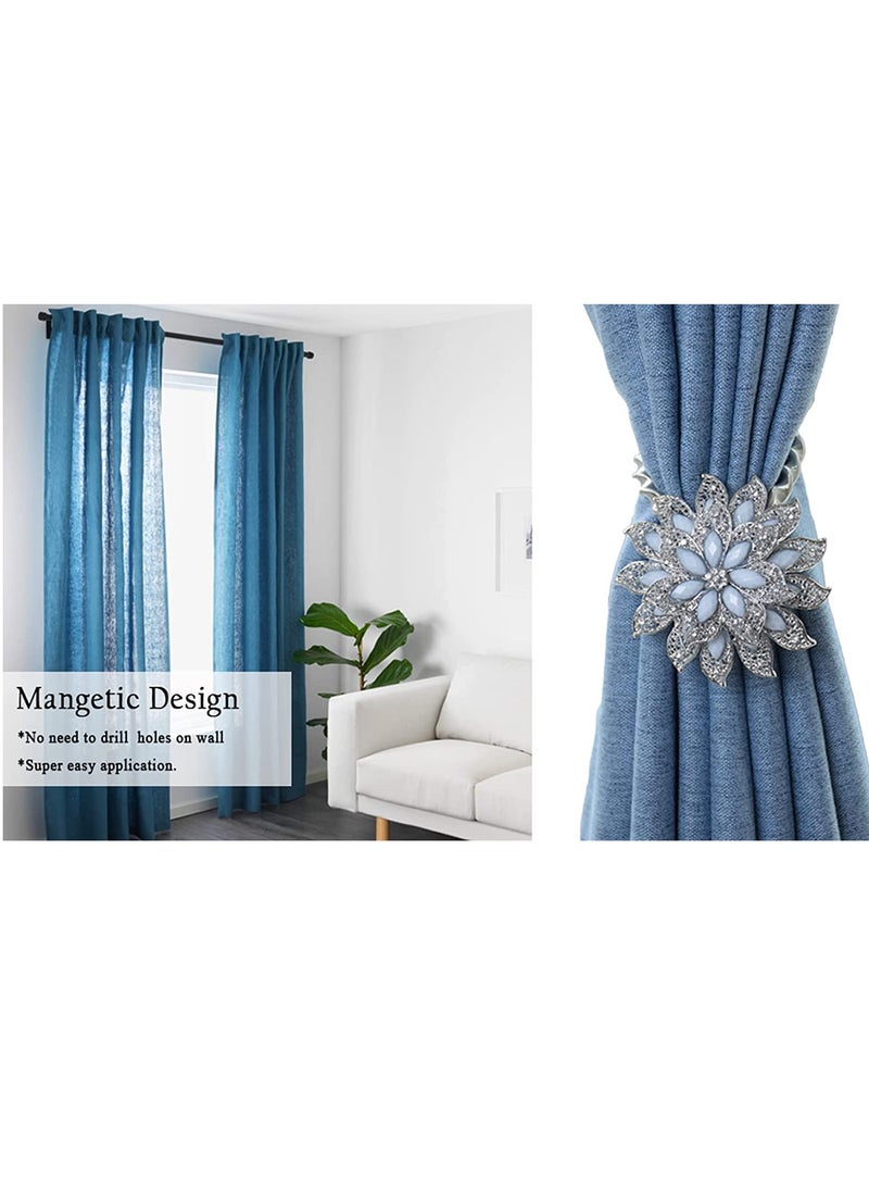 SYOSI Magnetic Curtain Tie, Curtain Tiebacks 1PCS, Decorative Crystal Flower Shape Window Curtain Holdback Buckles Tie, Curtain Holder Buckle Hooks for Home Sheer Blackout Drapes Blind Curtains - Image 2