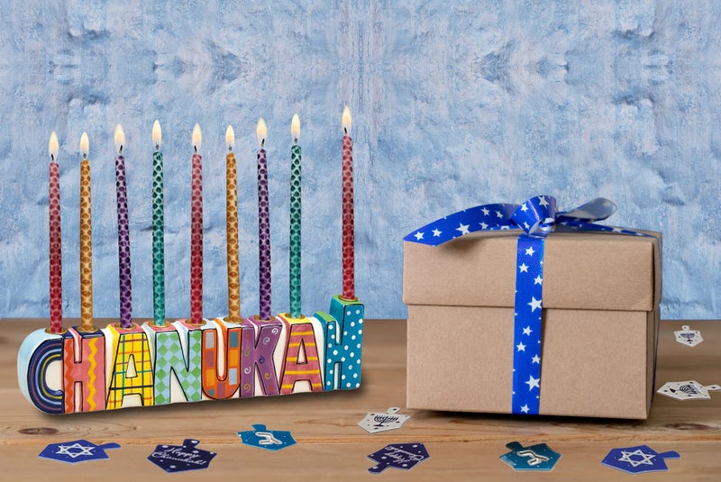 رايت لايت طقوس لايت شانوكا مينورا متعددة الألوان - مينورا ملونة من السيراميك ملونة تصاميم غريب الأطوار من هانوكا هدايا حفلات العطلات اليهودية مهرجان الأضواء - Image 4