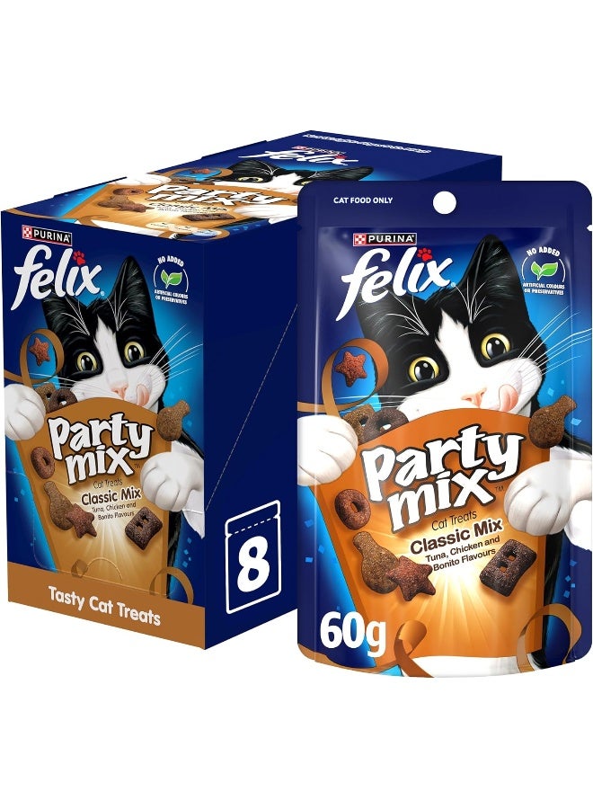 Felix Purina Party Mix Classic Mix Cat Treats 60g, Pack of 8 - Image 1
