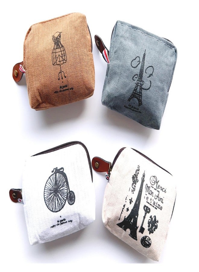 iToolai Canvas Coin Bags Women's Small Change Cash Purse Wallets (Set of 4, Paris) - Image 1