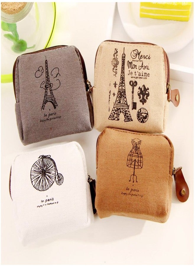 iToolai Canvas Coin Bags Women's Small Change Cash Purse Wallets (Set of 4, Paris) - Image 3