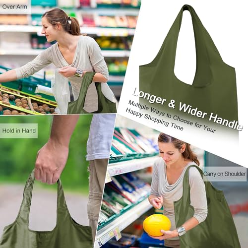 BeeGreen Dark Green Reusable Grocery Bags Bulk 10 Packs, Kitchen Reusable Shopping Bags 50LBS Large, Machine Washable Durable, Easily Foldable with a Storage Bag - Image 5