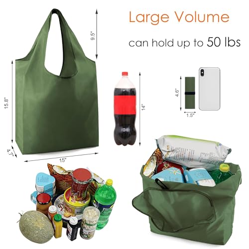 BeeGreen Dark Green Reusable Grocery Bags Bulk 10 Packs, Kitchen Reusable Shopping Bags 50LBS Large, Machine Washable Durable, Easily Foldable with a Storage Bag - Image 2