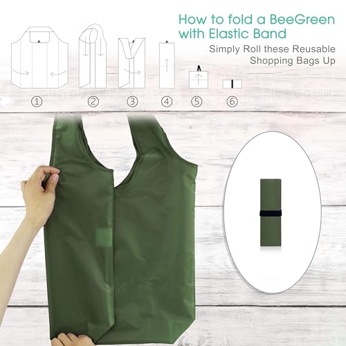 BeeGreen Dark Green Reusable Grocery Bags Bulk 10 Packs, Kitchen Reusable Shopping Bags 50LBS Large, Machine Washable Durable, Easily Foldable with a Storage Bag - Image 3