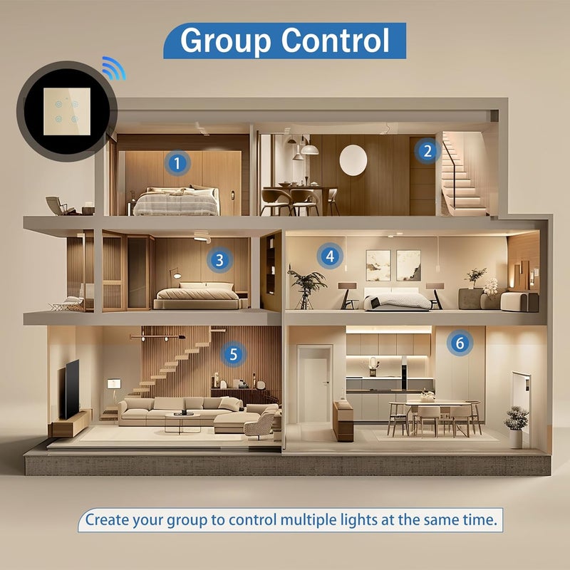 ماكايورون مفتاح لمس واي فاي Makayuron TuyaSmart (التحكم الصوتي) – التحكم الصوتي عبر Alexa و Google، التحكم المزدوج الذكي في الإضاءة عبر التطبيق، جدولة تلقائية، أسود، أربع مجموعات - Image 4