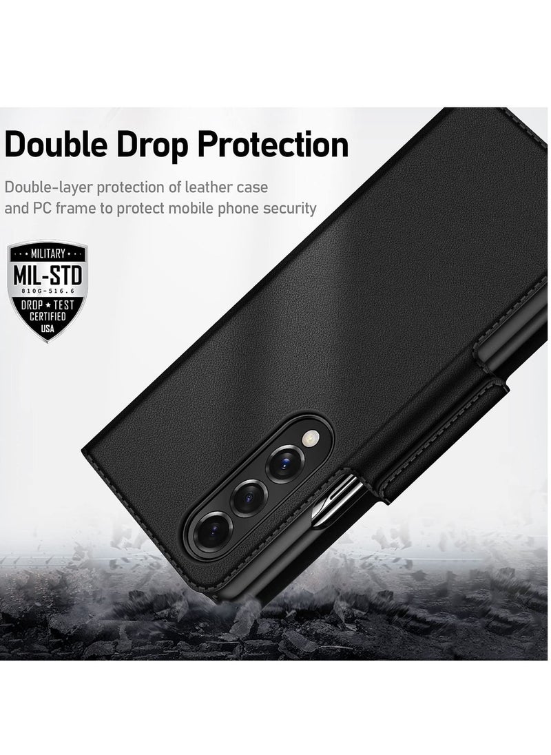 YoYoTech Luxury Genuine Leather Flip Wallet Case Card Holder Magnetic Kickstand for Samsung Galaxy Z Fold 4 5G 2022  - Image 2