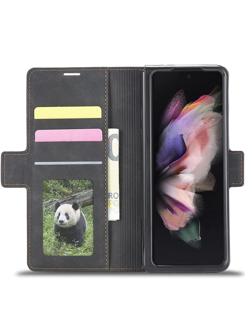 YoYoTech Luxury Genuine Leather Flip Wallet Case Card Holder Magnetic Kickstand for Samsung Galaxy Z Fold 4 5G 2022  - Image 3