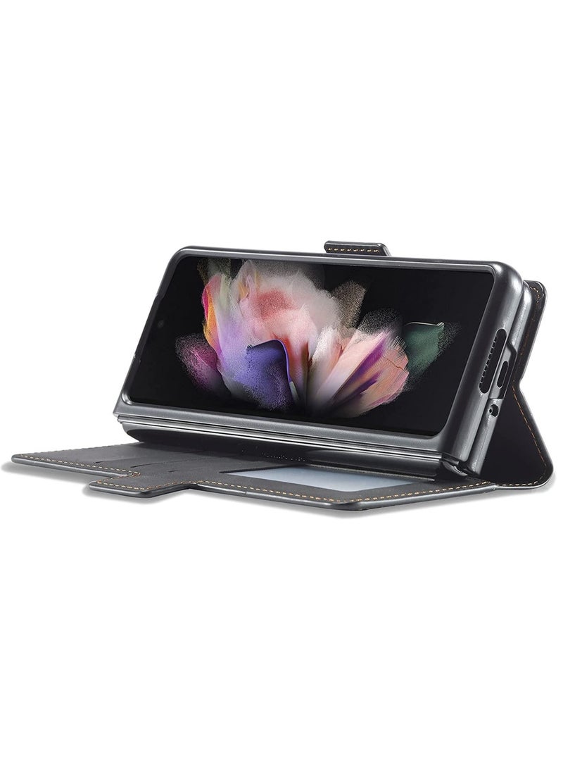 YoYoTech Luxury Genuine Leather Flip Wallet Case Card Holder Magnetic Kickstand for Samsung Galaxy Z Fold 4 5G 2022  - Image 4
