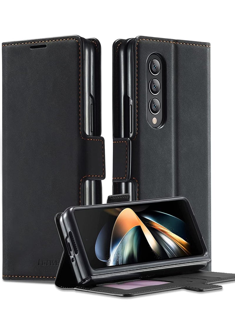 YoYoTech Luxury Genuine Leather Flip Wallet Case Card Holder Magnetic Kickstand for Samsung Galaxy Z Fold 4 5G 2022  - Image 1