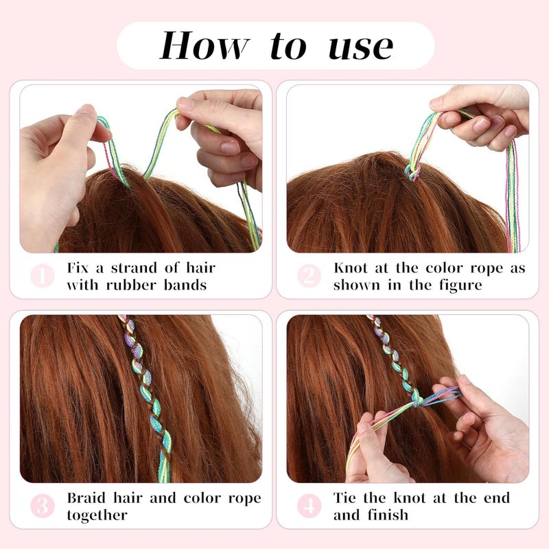 Plenteous Colorful Hair Strings For Braids Gradient Color Hair Rope Band Hair Wrap String Hair Ribbons Rainbow Braiding Hair Tie for Women Girls Hair Accessories Elastics Colorful Boho Braided Hair Strings 22 pcs Multi Color - Image 4