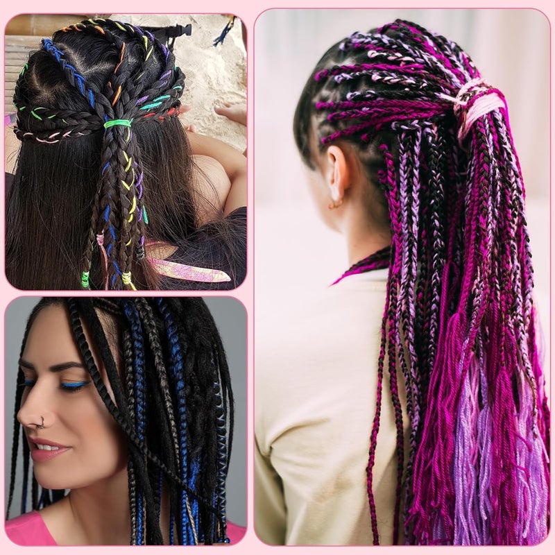 Plenteous Colorful Hair Strings For Braids Gradient Color Hair Rope Band Hair Wrap String Hair Ribbons Rainbow Braiding Hair Tie for Women Girls Hair Accessories Elastics Colorful Boho Braided Hair Strings 22 pcs Multi Color - Image 3