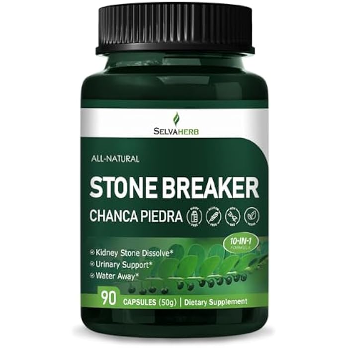 Selvaherb Stone Breaker (Chanca Piedra) Capsules for Kidney Stone Dissolve, Urinary Support & Water Away Herbal Supplements w/Horsetail Uva Ursi Goldenrod Dandelion Cat's Claw Extract. 90 Count - Image 1