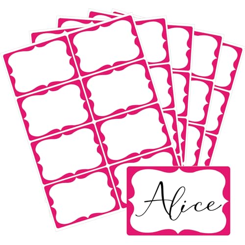 labelon Pink Name Tags,2"x 3" Name Tag Stickers with Pink Border 200 Pcs Adhesive Name Tags Sticker Name Badges Labels for Valentine, School, Office, Home, Party, Conferences - Image 1