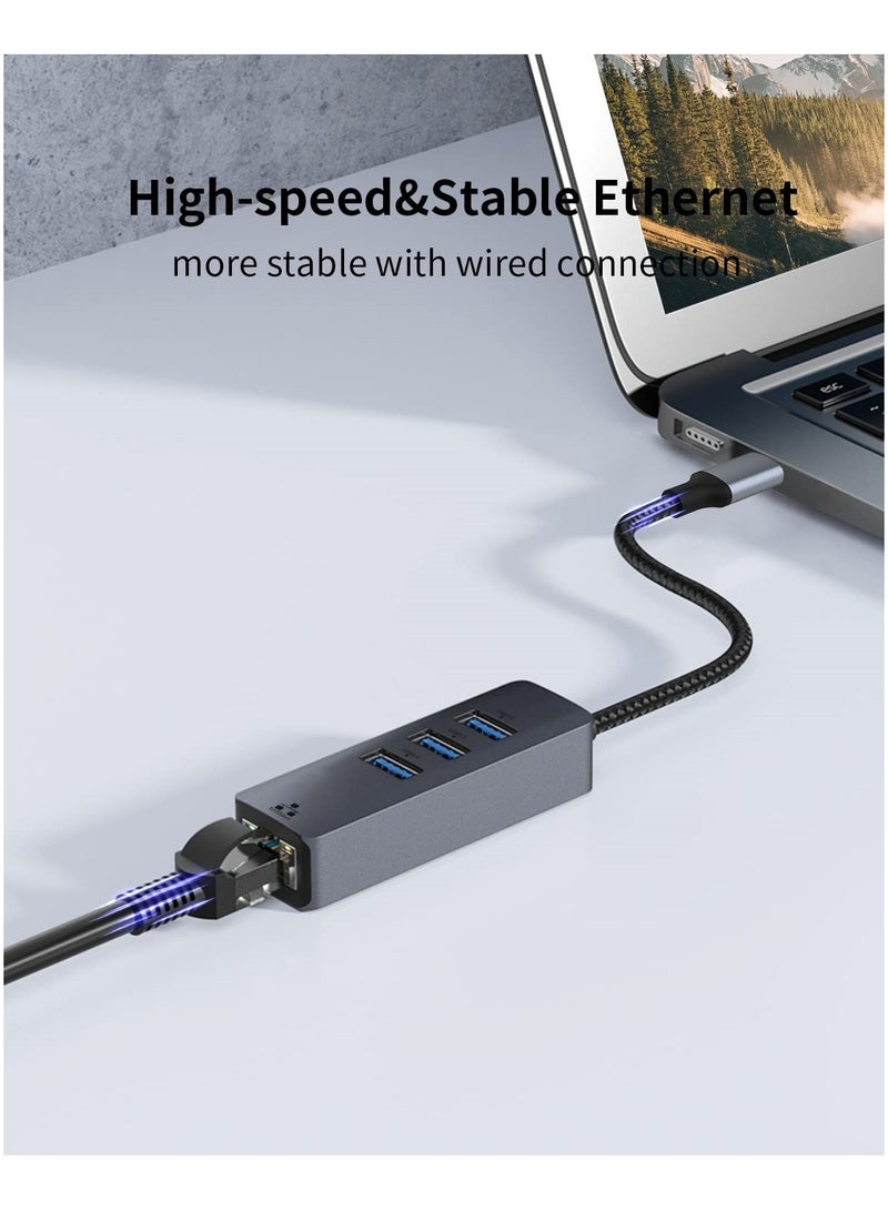 محول SYOSI USB C إلى Ethernet، محول USB C إلى RJ45 بسرعة 1000 ميجابت في الثانية، مركز USB 3.0 3-port USB C Thunderbolt 3/4 لأجهزة الكمبيوتر المحمولة، التلفاز الذكي، لأنظمة Windows/Mac OS/Surface Pro/Linux/XPS  - Image 5