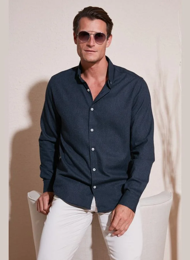 بوراتي قميص رجالي قطن بياقة بأزرار مقاس عادي شتوي