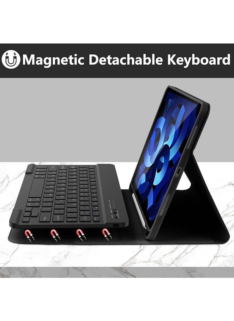 iPad Air 11-Inch M3 2025/ M2 2024 Case with Keyboard Wireless Magnetically Detachable Pencil Holder Case , Auto Sleep/Wake -Black