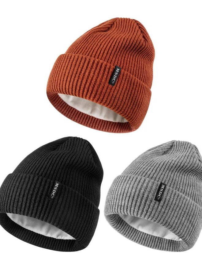 MSDC Beanies Women 3 Pack, Winter Hats Snow Hats for Women Men Fleece Lined Warm for Cold Weather, Beanie for Women Fashion Skull Cap, Black+gray+dark Orange, One size - Image 1