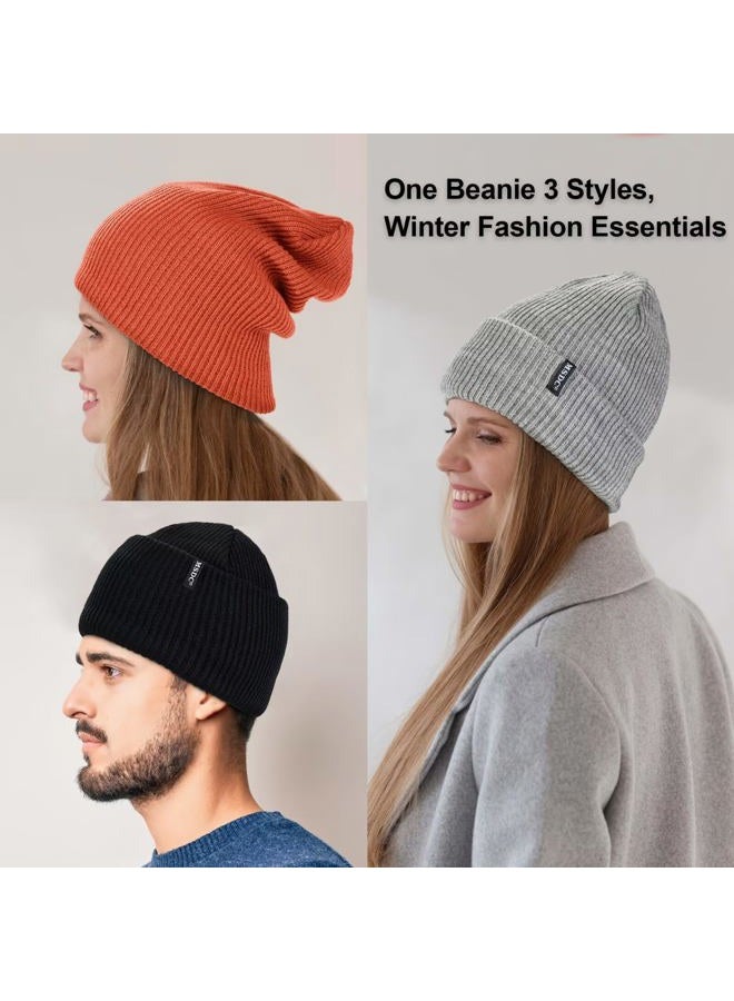 MSDC Beanies Women 3 Pack, Winter Hats Snow Hats for Women Men Fleece Lined Warm for Cold Weather, Beanie for Women Fashion Skull Cap, Black+gray+dark Orange, One size - Image 5