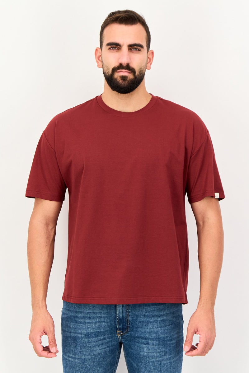 Fudo Comforts By Fudo Men Oversized Fit Crew Neck Short Sleeve Plain T-Shirt, Maroon - Image 1