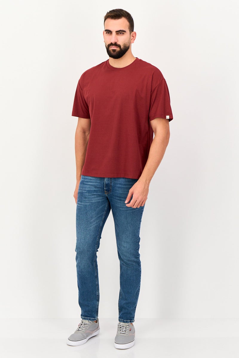 Fudo Comforts By Fudo Men Oversized Fit Crew Neck Short Sleeve Plain T-Shirt, Maroon - Image 4