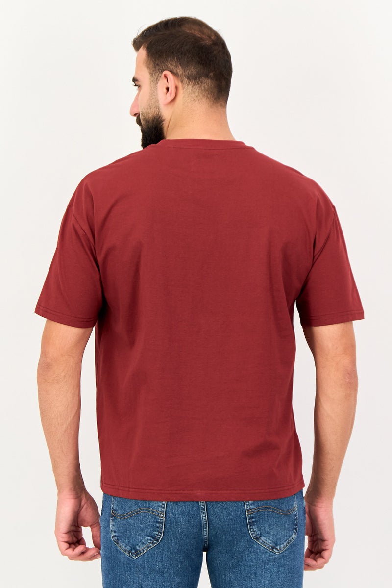 Fudo Comforts By Fudo Men Oversized Fit Crew Neck Short Sleeve Plain T-Shirt, Maroon - Image 3